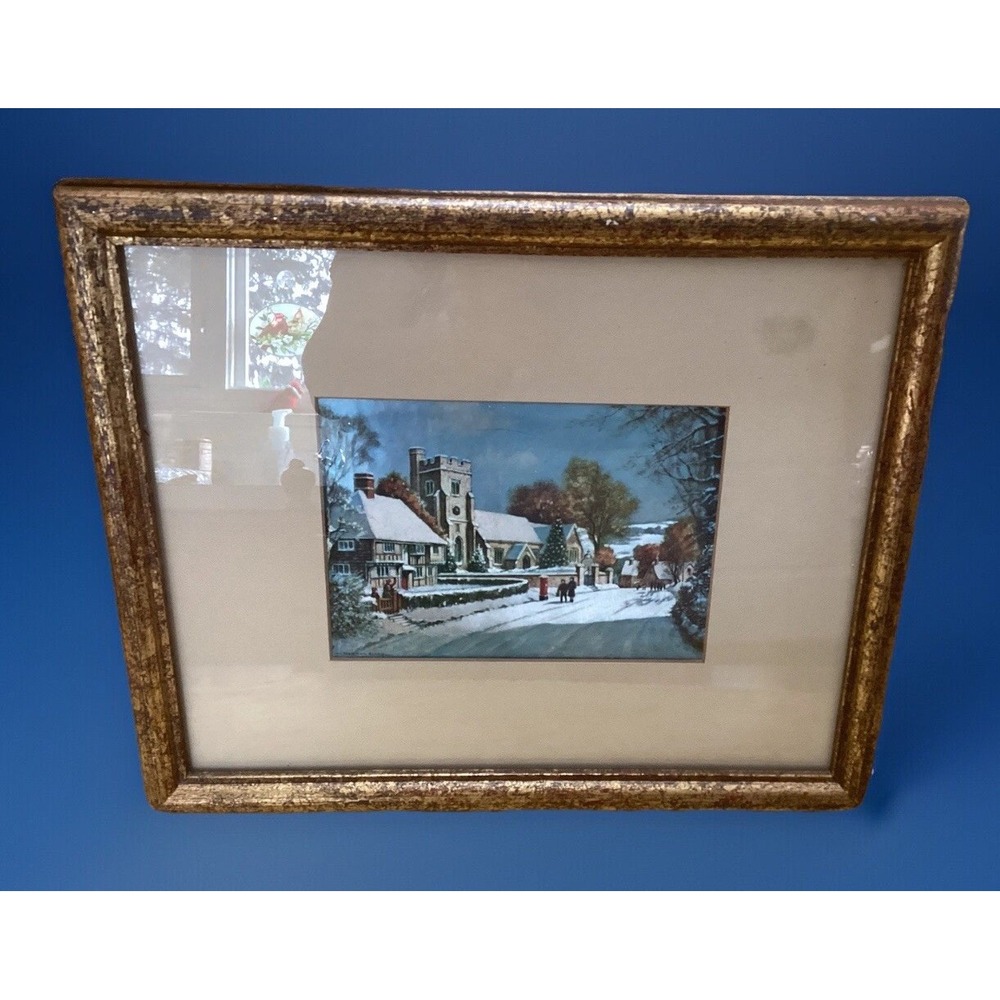 VTG Foil Art Print "Snow Scene" by Norman Olley 9" x 11" Decorative Collectible